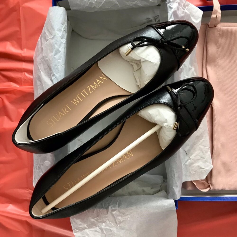 Stuart Weitzman Black Sleek Bow Flats